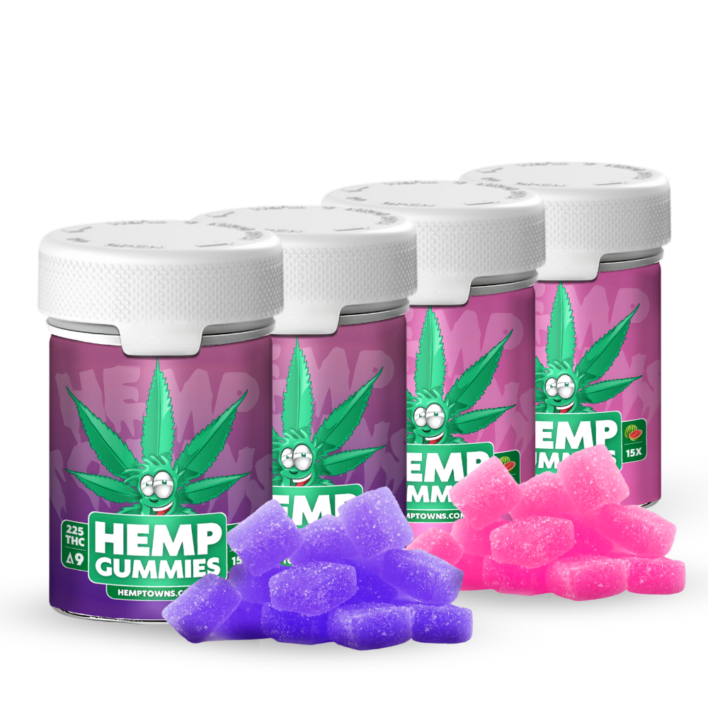 Delta-9 THC Gummies | Grape & Watermelon | 4-Bottle Bundle | 900MG